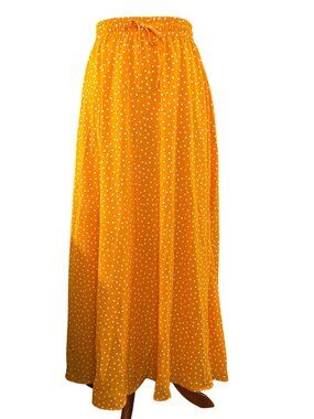 Simlu Polka Dot Maxi Skirt~Size Small~Yellow and White Summer Bottom NWT L5 12